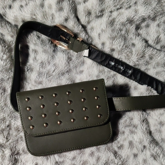 Source Unknown Handbags - Olive Green Studded Belt Bag Waist Bag Gold Hardware